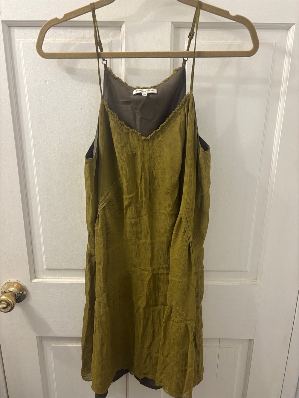 Olive Green silk Slip Dress with Adjustable Spaghetti Straps madewell size 2